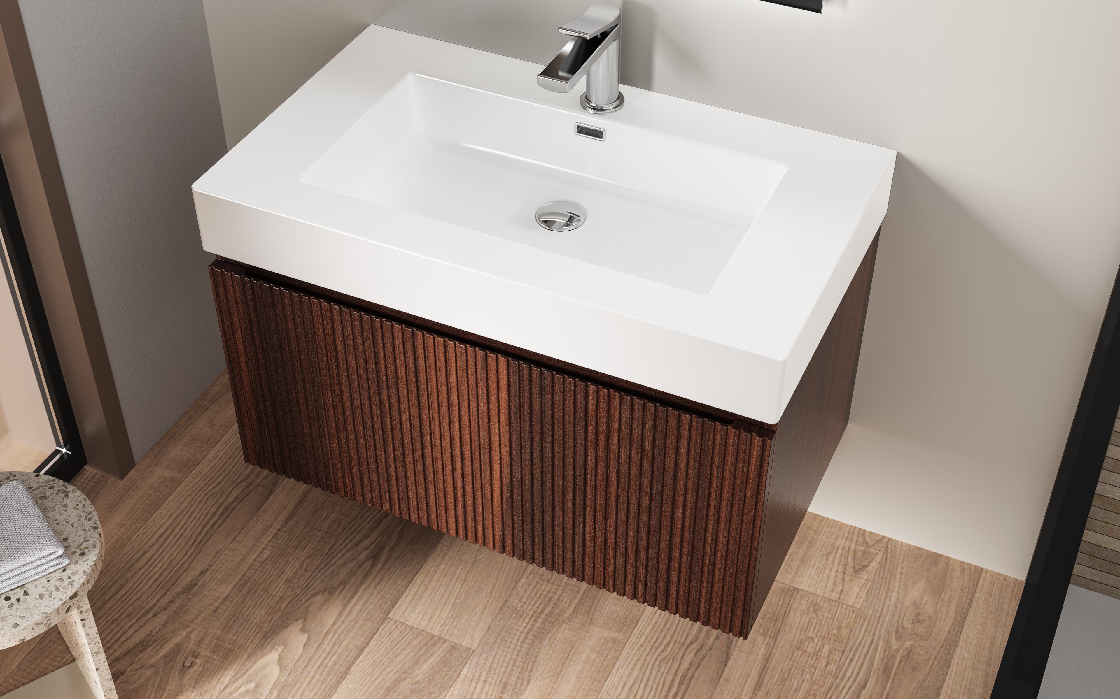 ALONI lavabo - 1 Vasque - avec trop-plein - 1 trou robinet - marbre composite - 80X10X46 cm - blanc mat