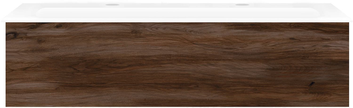 SOUS MEUBLE COFFEE 1 TIROIR 120 NOYER VELOURS + LAVABO 2 TROUS ROBINET EN PORCELAINE BLANC