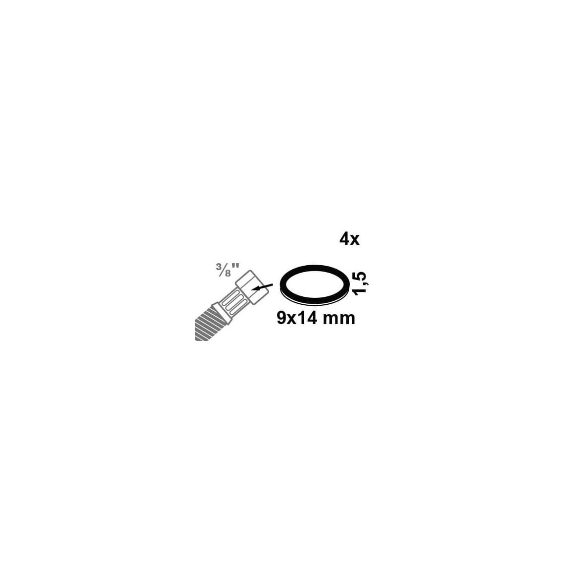 98696870 Joint de raccord, Caoutchouc, 9 x 14 x 1,5 mm, pour 3/8" (4x)