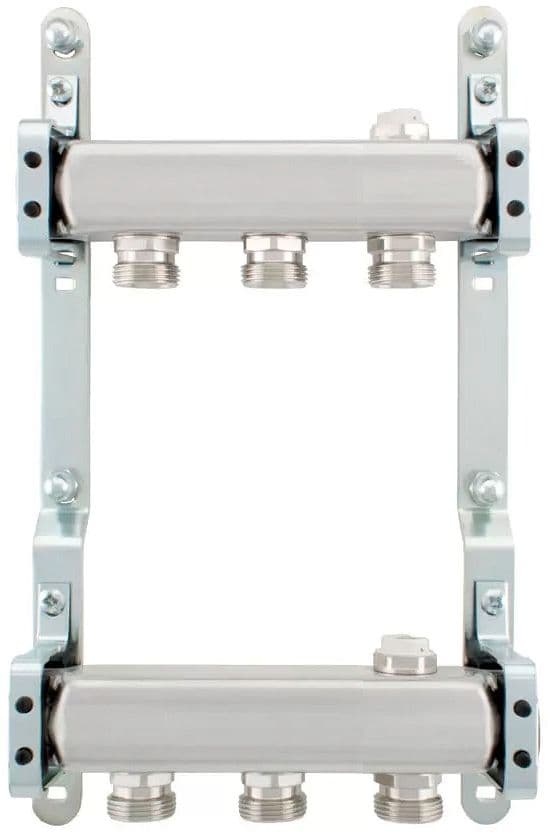 KIT COLLECTEURS INOX 4/4" - 3 X 3/4"EC AVEC PURGEURS + FIXATION MURAL