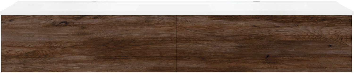 SOUS MEUBLE COFFEE 2 TIROIRS 180 DUO NOYER DECOR VELOURS +DOUBLE LAVABO BLANC MAT