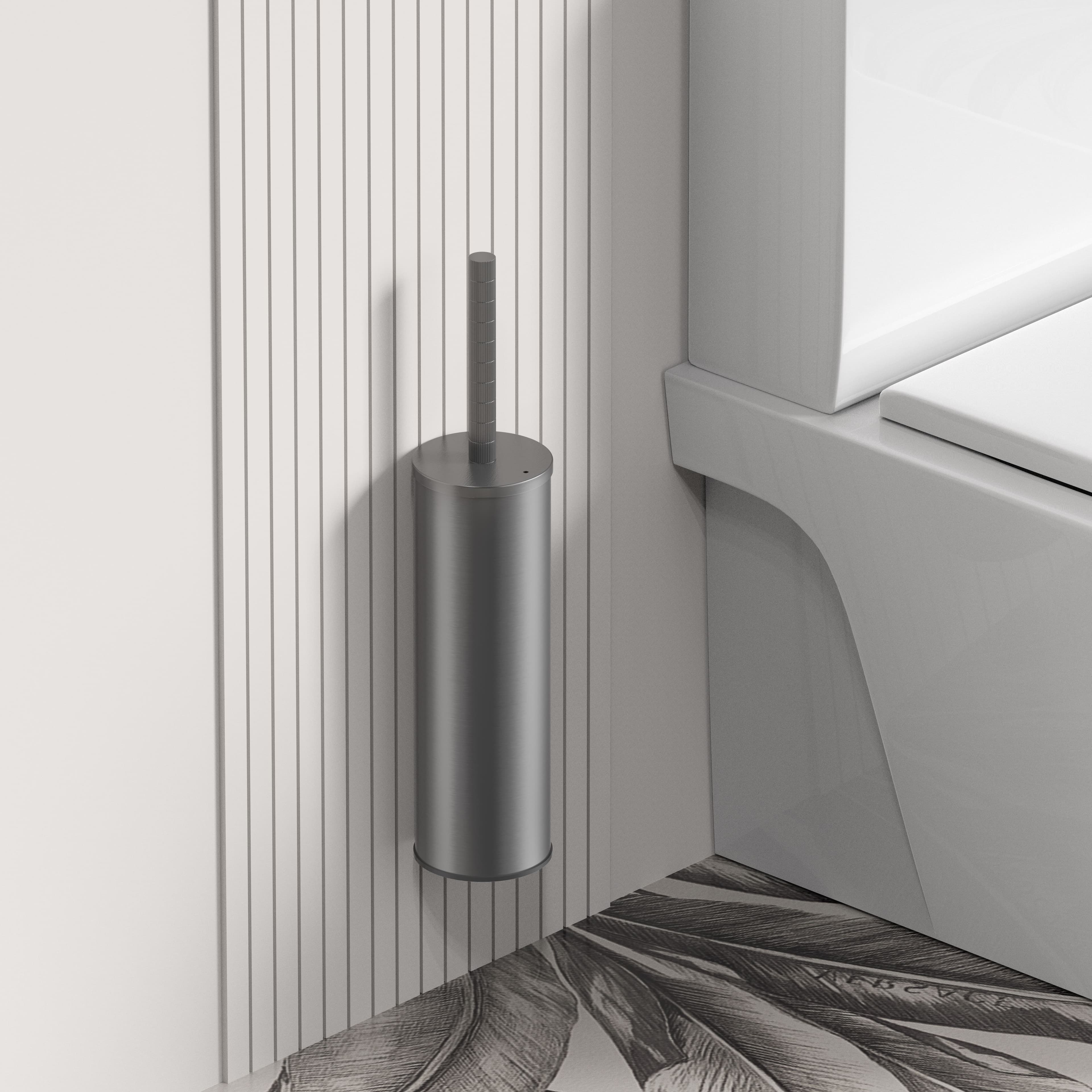 STRIA Toilet brush – holder – ribbed handle – suspended or floor‑mounted – plastic receptacle – gunmetal (PVD)