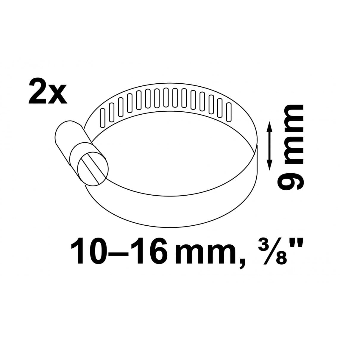 987370155 collier de serrage 9 mm Largeur de bande, acier inoxydable, 10 - 16 mm, pour 3/8" (2x)