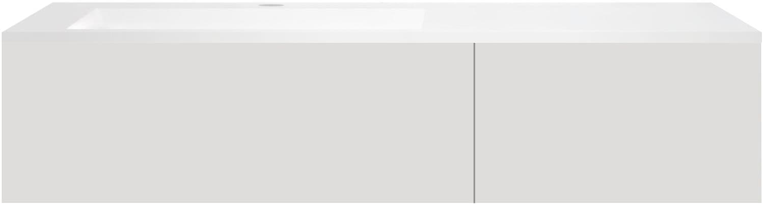 SOUS MEUBLE COFFEE 2 TIROIRS 140 GRIS VELOURS MAT+LAVABO EN MARBRE SYNTHETIQUE GAUCHE BLANC MAT