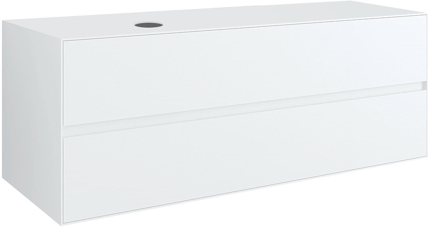 SOUS MEUBLE 2 TIROIRS+ TABLET POUR LAVABO A POSER GAUCHE TENSO 140CM SANS TROU ROBINET BLANC