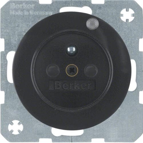 Prise de courant avec Led de contrôle Berker R.1 / R.3 Noir, brillant