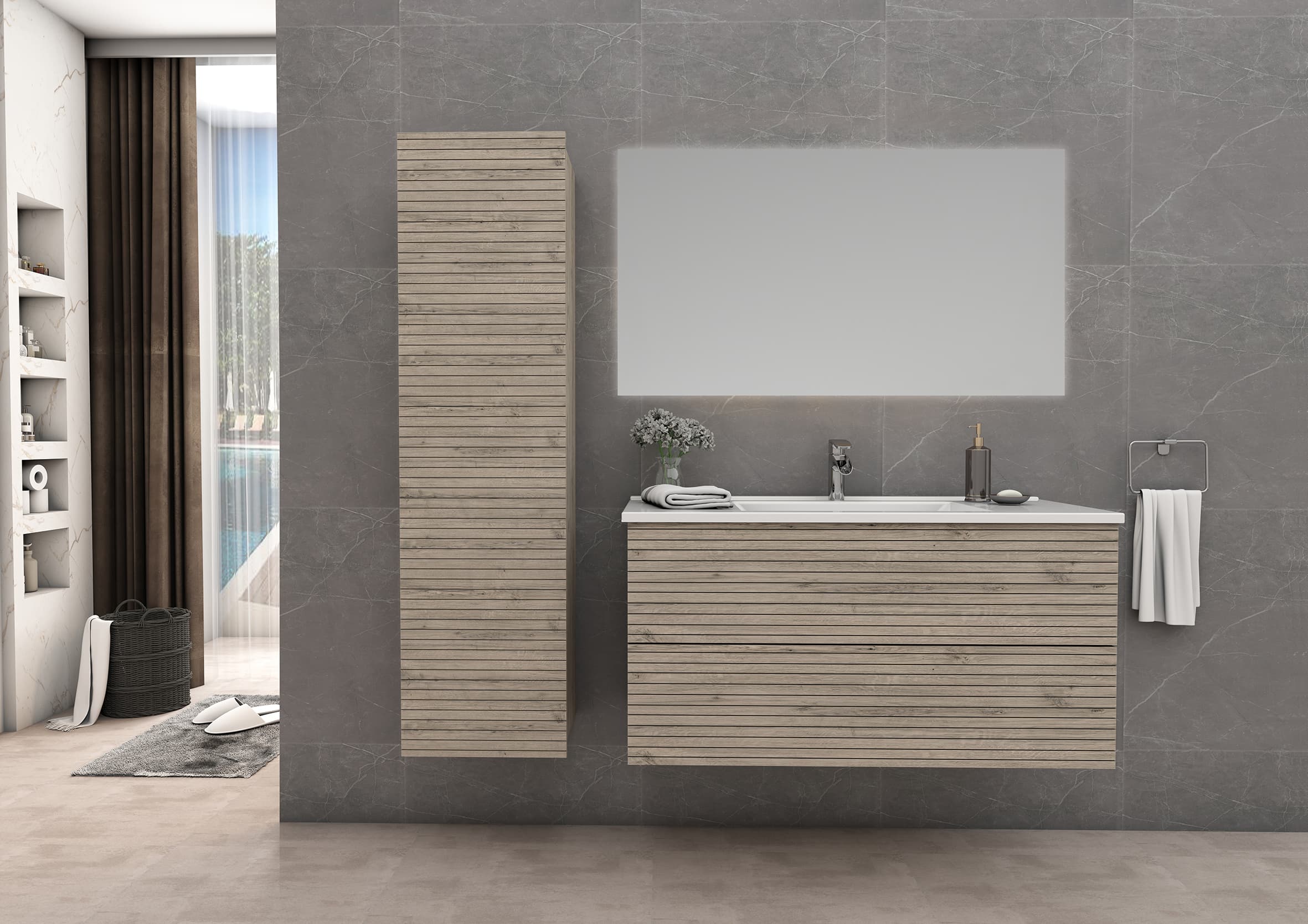 ELITE MEUBLE SOUS-PLAN AVEC RELIEF HORIZONTAL (80CM) - BOIS CLAIR