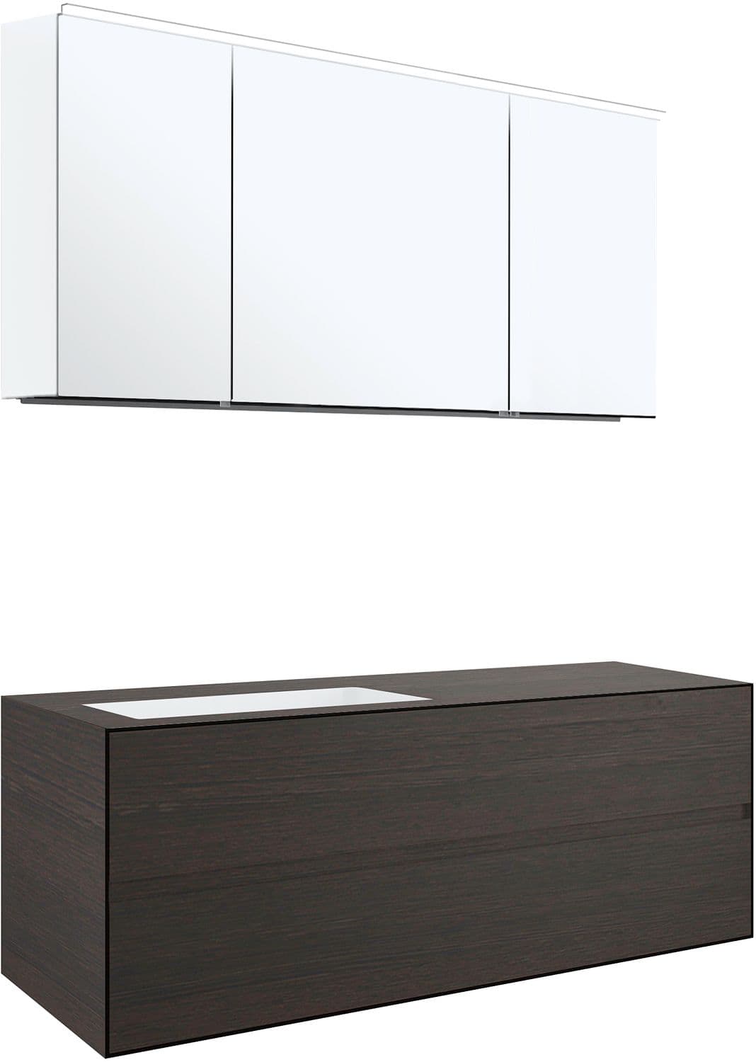 MEUBLE 2 TIROIRS+ LAVABO SOUS ENCASTRER GAUCHE TENSO 140CM SANS TROU ROBINET WENGE AVEC ARMOIRE TOILETTE