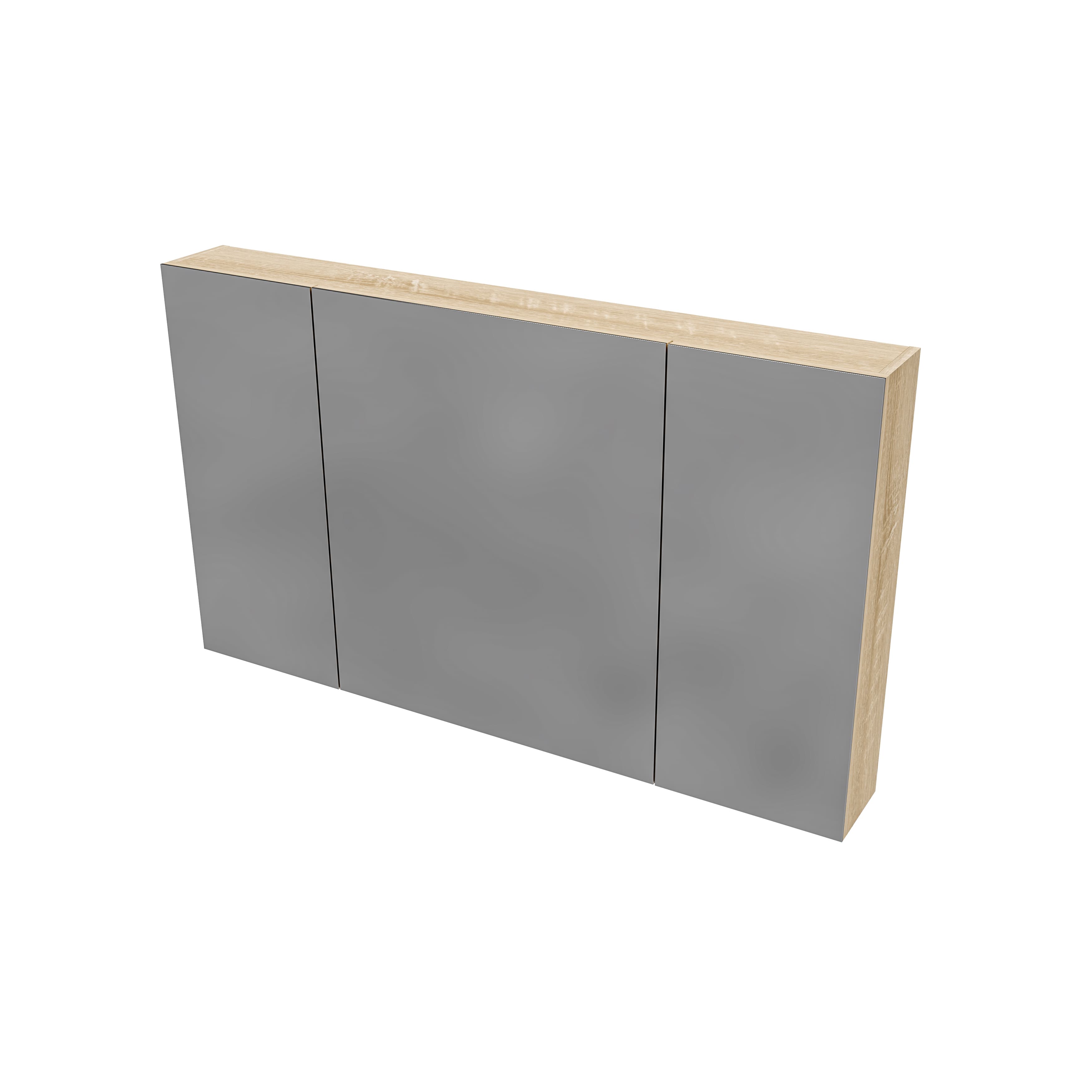 Hayat Armoire miroir - 3 portes miroirs asymétriques, à un seul côté - 6 étagères réglables en hauteur - 120X70X15 cm - chêne