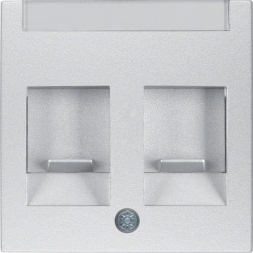 Enjoliveur avec 2 volets antipoussière et porte - étiquette Berker B.7 Alu, mat
