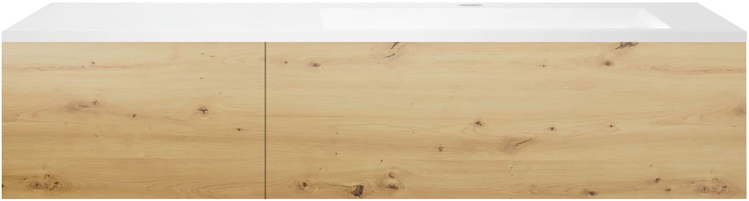 SOUS MEUBLE COFFEE 2 TIROIRS 140 CHENE DECOR URBAN+LAVABO EN MARBRE SYNTHETIQUE DROITE BLANC