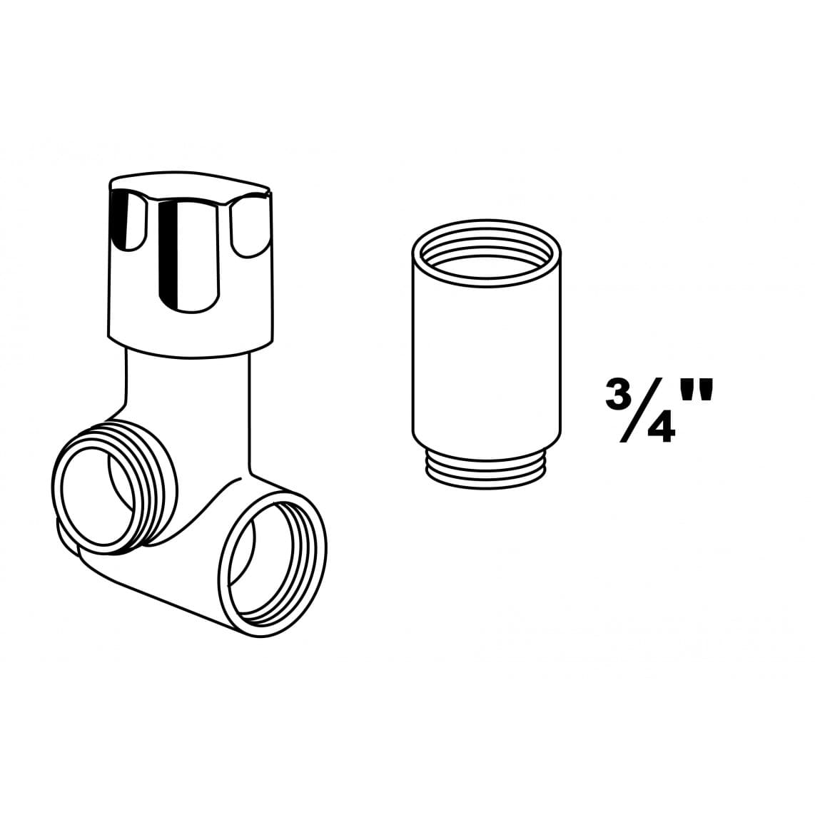 986223148 Additional valve left, chrome, 3/4", with compensation for wall-mounted mixer