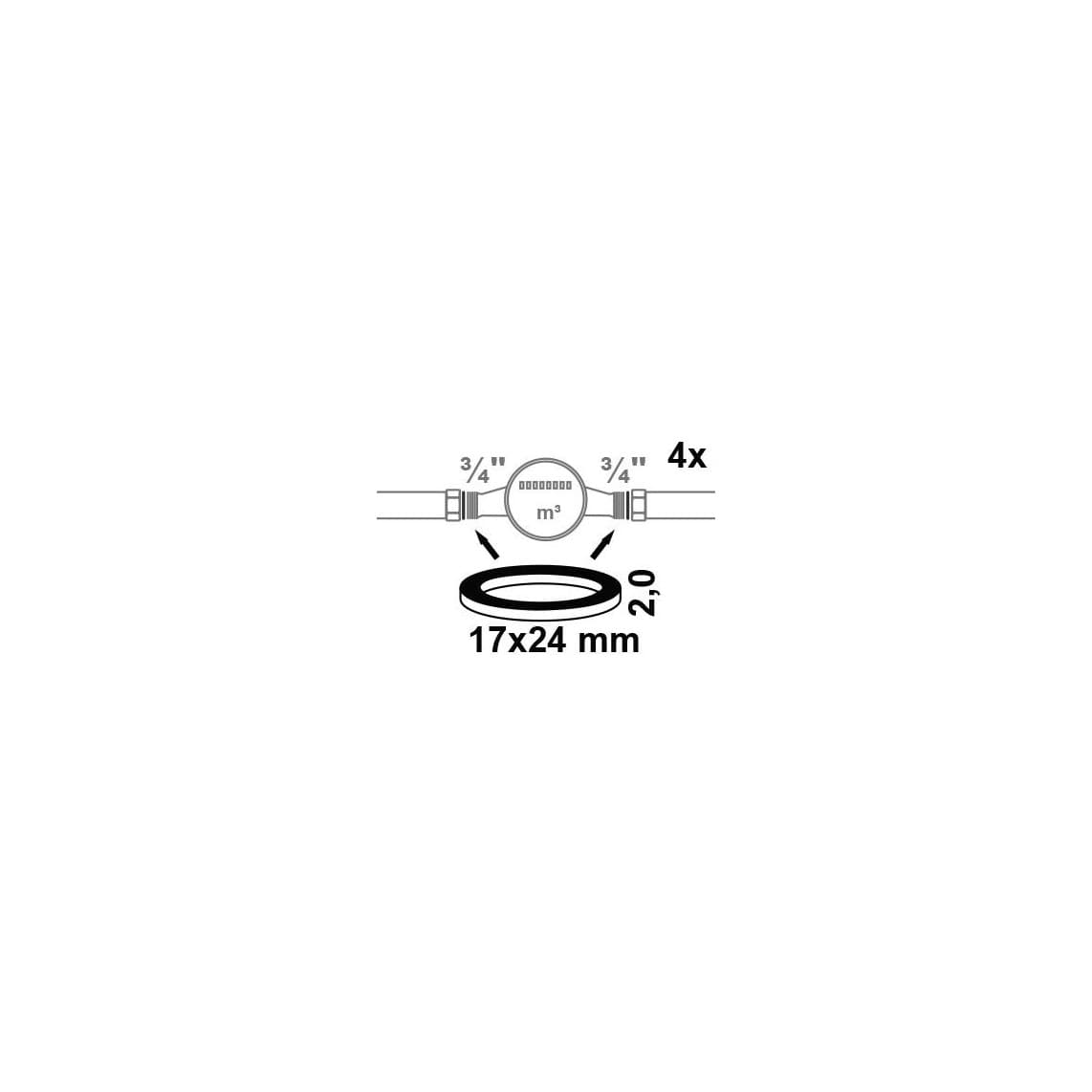 98697100 joint pour compteur d'eau, Caoutchouc, 17 x 24 x 2 mm, pour 1/2" 3/4" (4x)