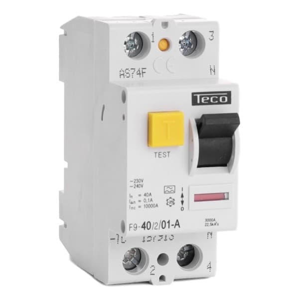 Interrupteur différentiel 2 pôles 40A 100mA type A pouvoir de coupure 10kA