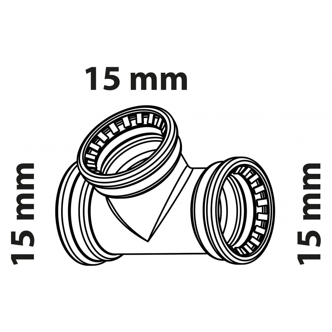 989473117 CU pièce en T, vierge, 15 mm, 3 manchons, (S130)