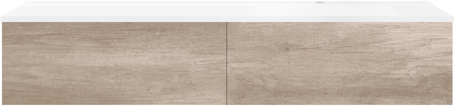 SOUS MEUBLE COFFEE 2 TIROIRS 160 CHENE DECOR FLANELLE+LAVABO DROITE BLANC MAT