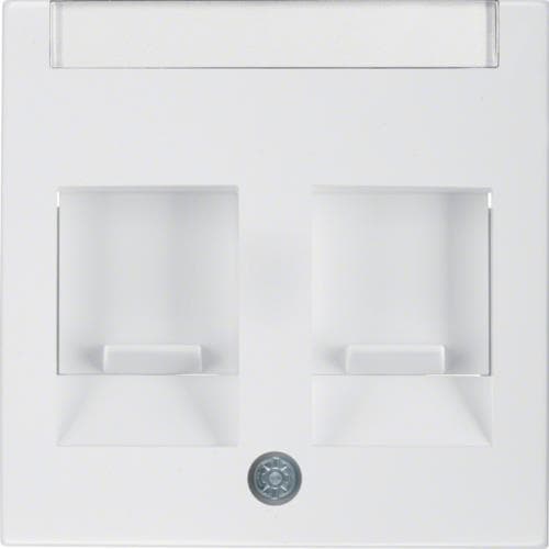 Enjoliveur avec 2 volets antipoussière et porte - étiquette Berker S.1 / B.3 / B.7 Blanc polaire, br