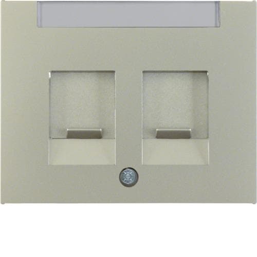 Enjoliveur avec 2 volets antipoussière et porte - étiquette Berker K.5 Inox, laqué