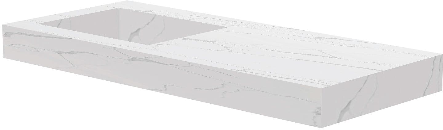 TABLET MARBRE CERAMIQUE PURO LAVABO S GAUCHE L120 H10 SANS TROU ROBINET WHITE CALACATTA