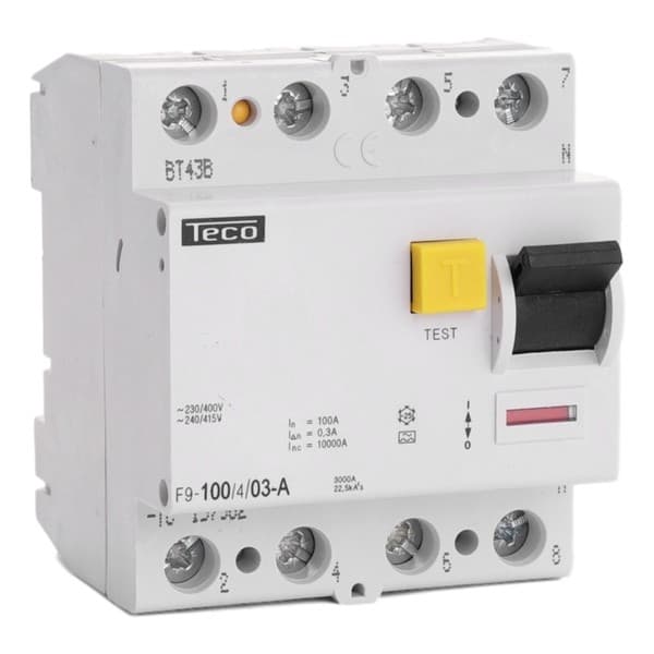 Interrupteur différentiel 4 pôles 100A 300mA type A pouvoir de coupure 10kA
