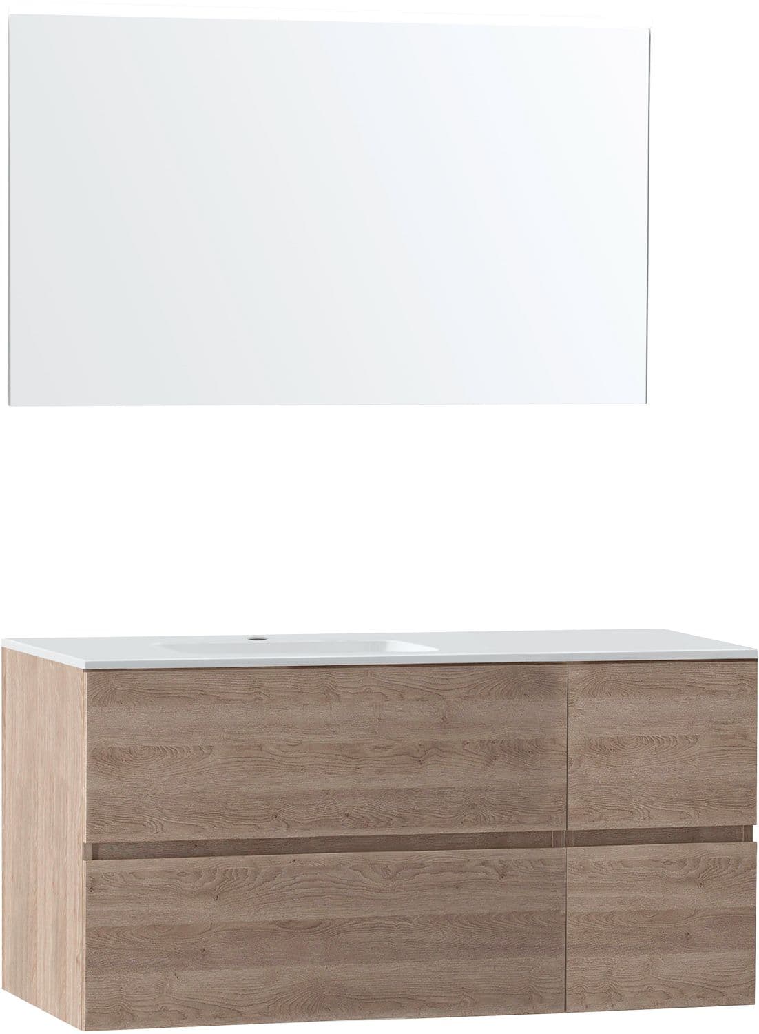 MEUBLE MOLTO CHENE NATUREL 125 GAUCHE MARBRE SYNTHETIQUE MIROIR