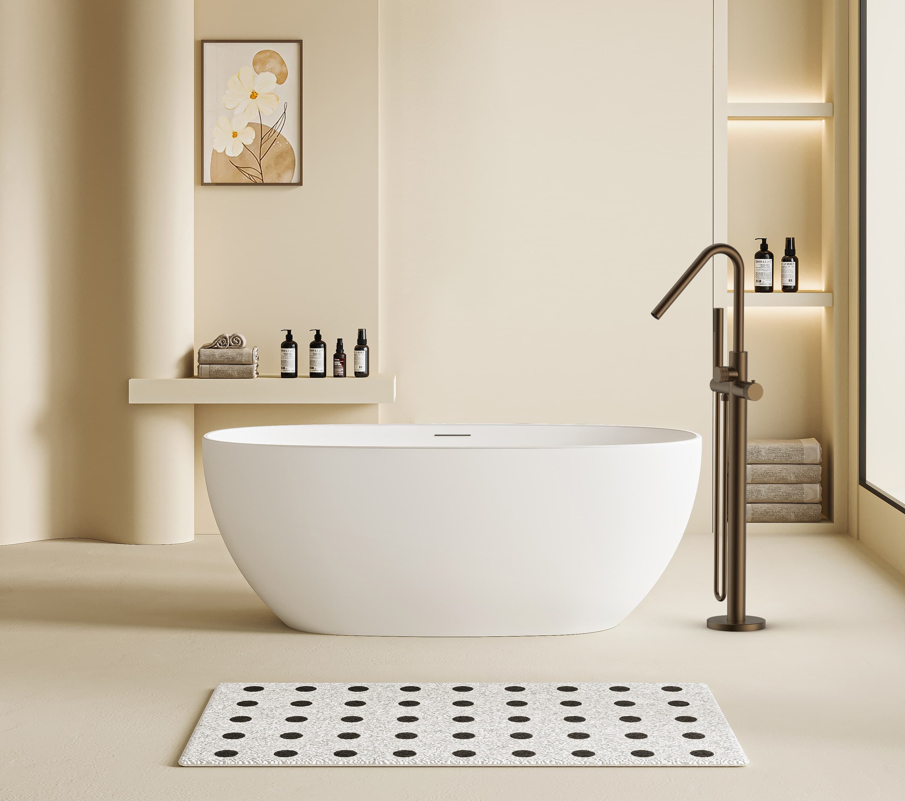 Stria Mitigeur de bain – indépendant – thermostatique – avec douchette et Flexible – boutons avec structure striée - Belgaqua - brun bronzé (PVD)