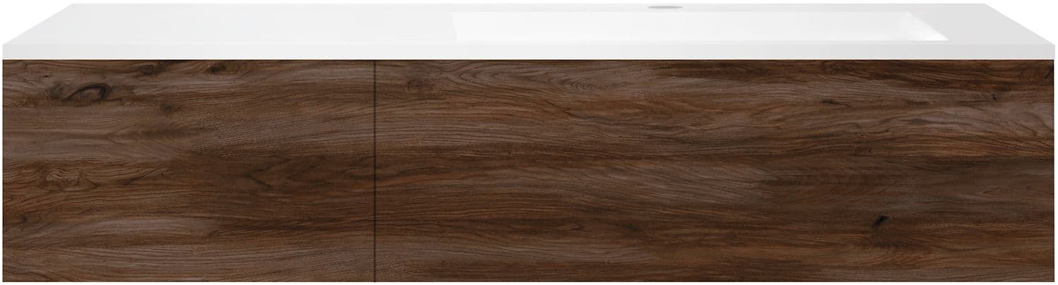 SOUS MEUBLE COFFEE 2 TIROIRS 140 NOYER DECOR VELOURS+LAVABO EN MARBRE SYNTHETIQUE DROITE BLANC
