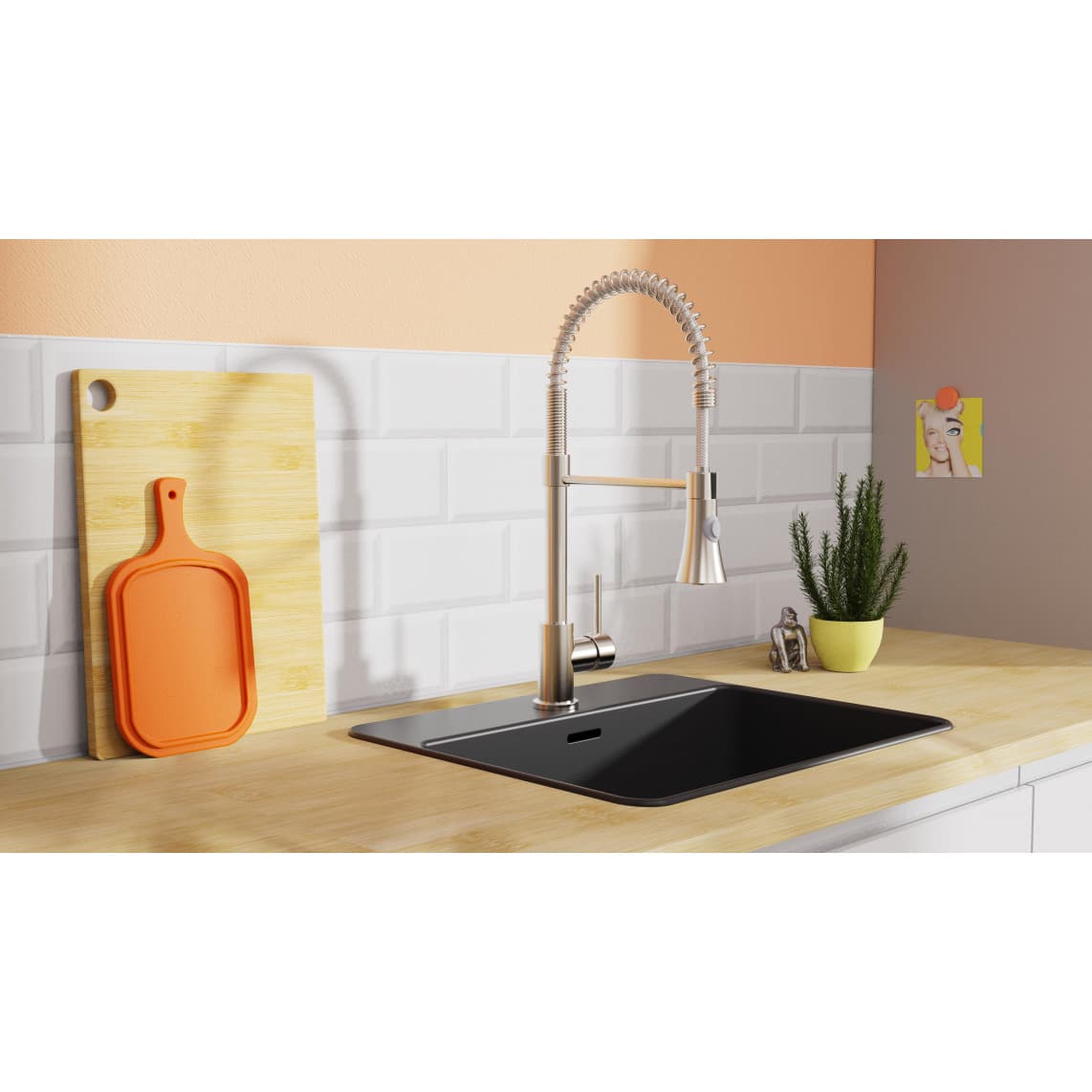 NI183ESCRNI-PR LEON Sink mixer, stainless steel look, with pull-out sprayer