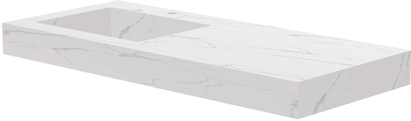 TABLET MARBRE CERAMIQUE PURO LAVABO S GAUCHE L120 H10 +TROU ROBINET WHITE CALACATTA