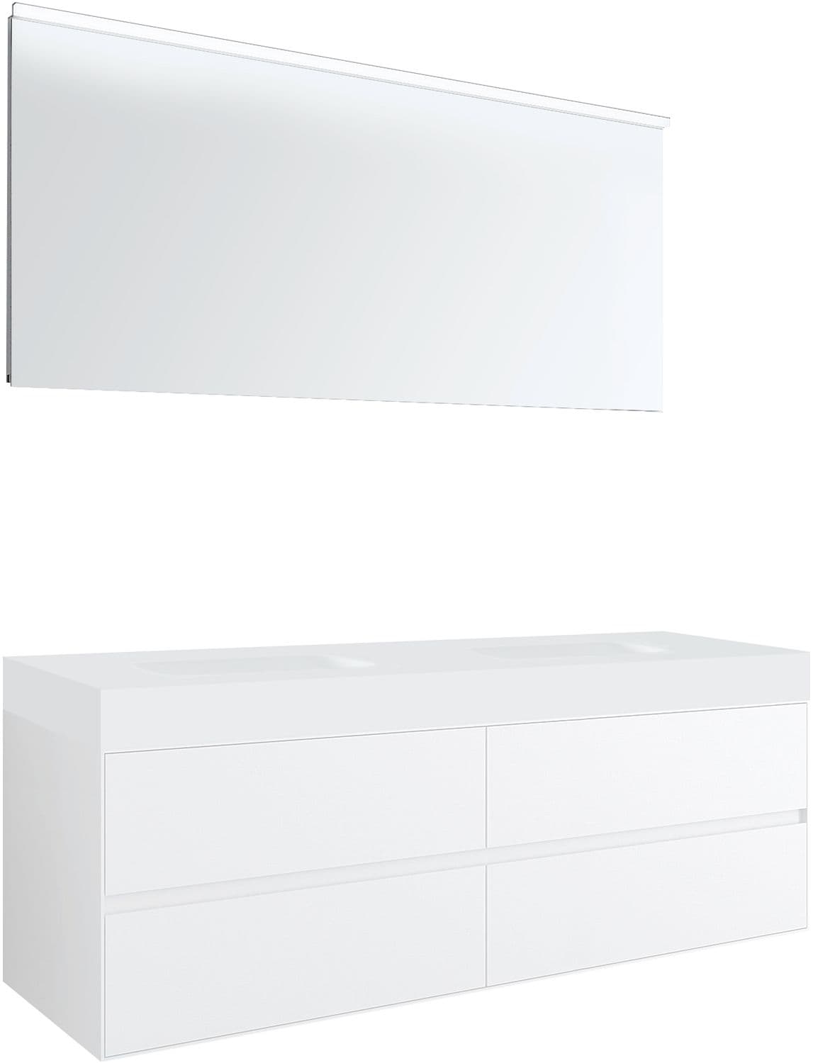 MEUBLE 4 TIROIRS POUR TABLET PURO 2 LAVABO TENSO 160CM BLANC AVEC MIROIR