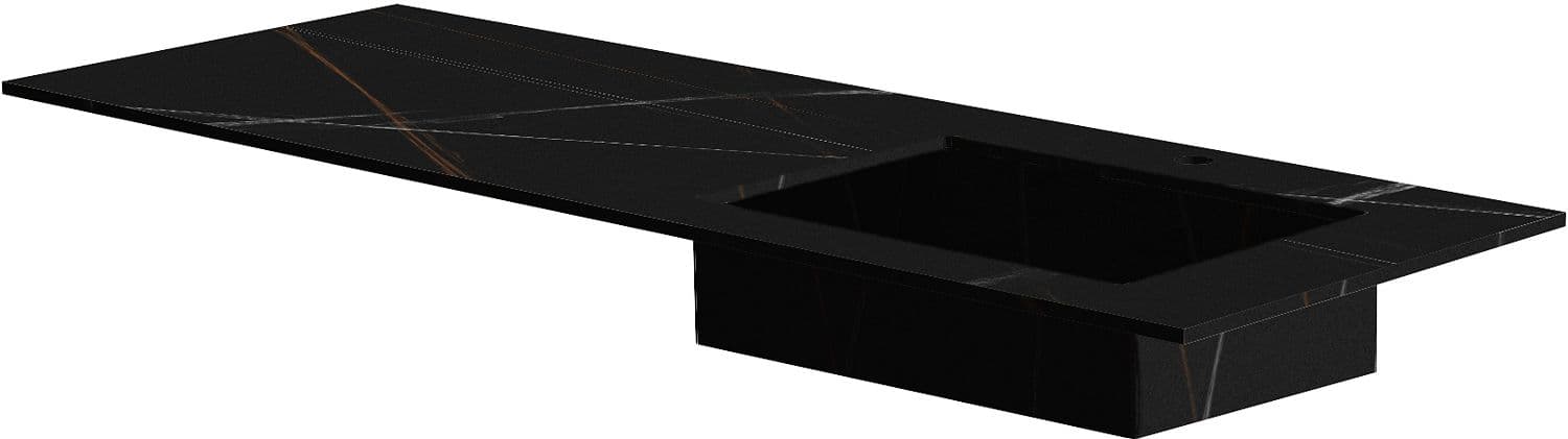 TABLET MARBRE CERAMIQUE PURO LAVABO S DROITE L140 H1,2 1TROU ROBINET BAMBOO BLACK