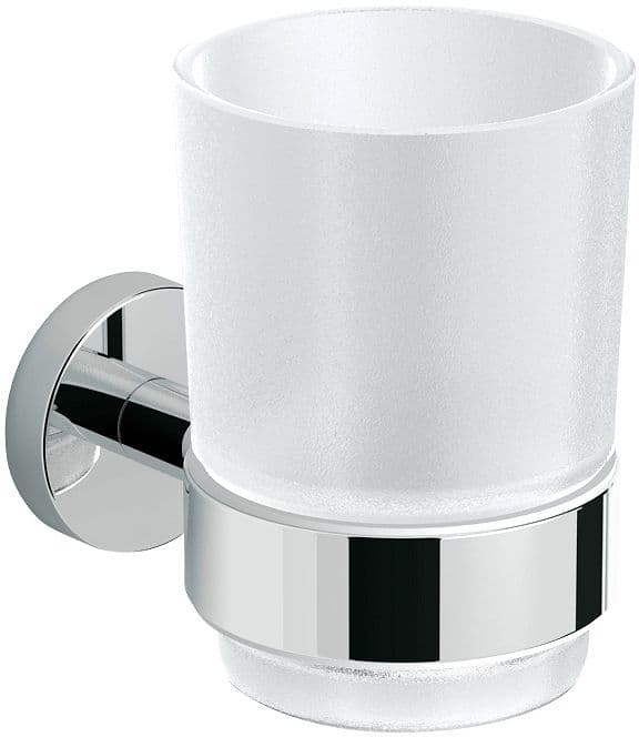 PORTE-VERRE+GOBELET HOLD O(N) CHROME/VERRE SATIN
