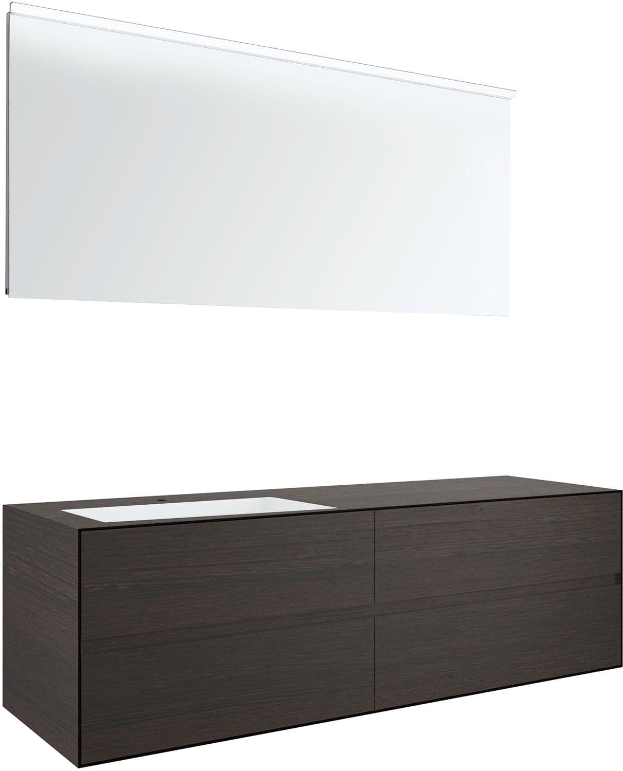 MEUBLE 4 TIROIRS+ LAVABO SOUS ENCASTRER GAUCHE TENSO 160CM +TROU ROBINET WENGE AVEC MIROIR