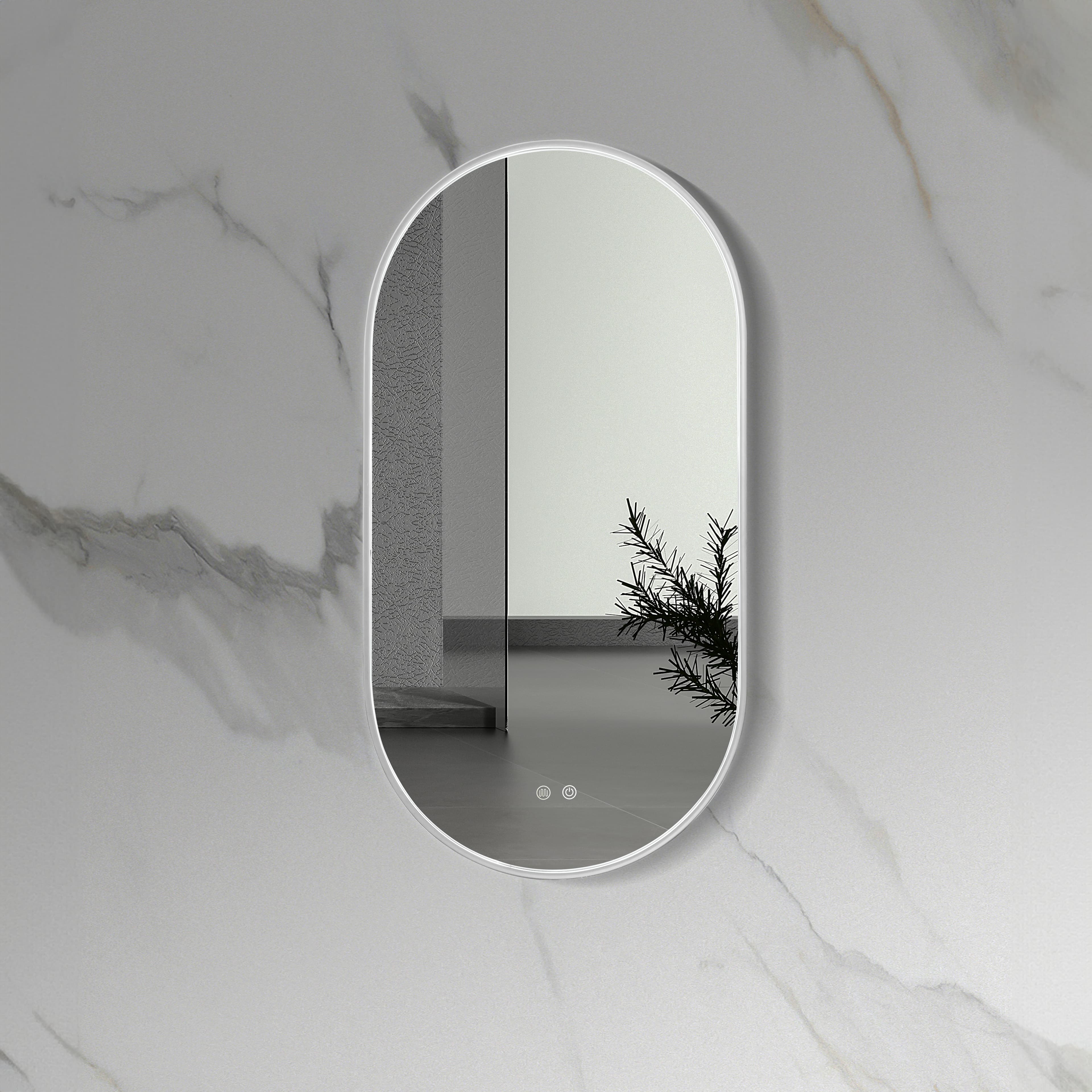 ALONI AVALO MIROIR - AVEC ÉCLAIRAGE LED - OVALE - AVEC CADRE - AVEC CHAUFFAGE - TEMPÉRATURE DE COULEUR LED 3500-6500K - 50X100CM - FINITION INOX BROSSÉ