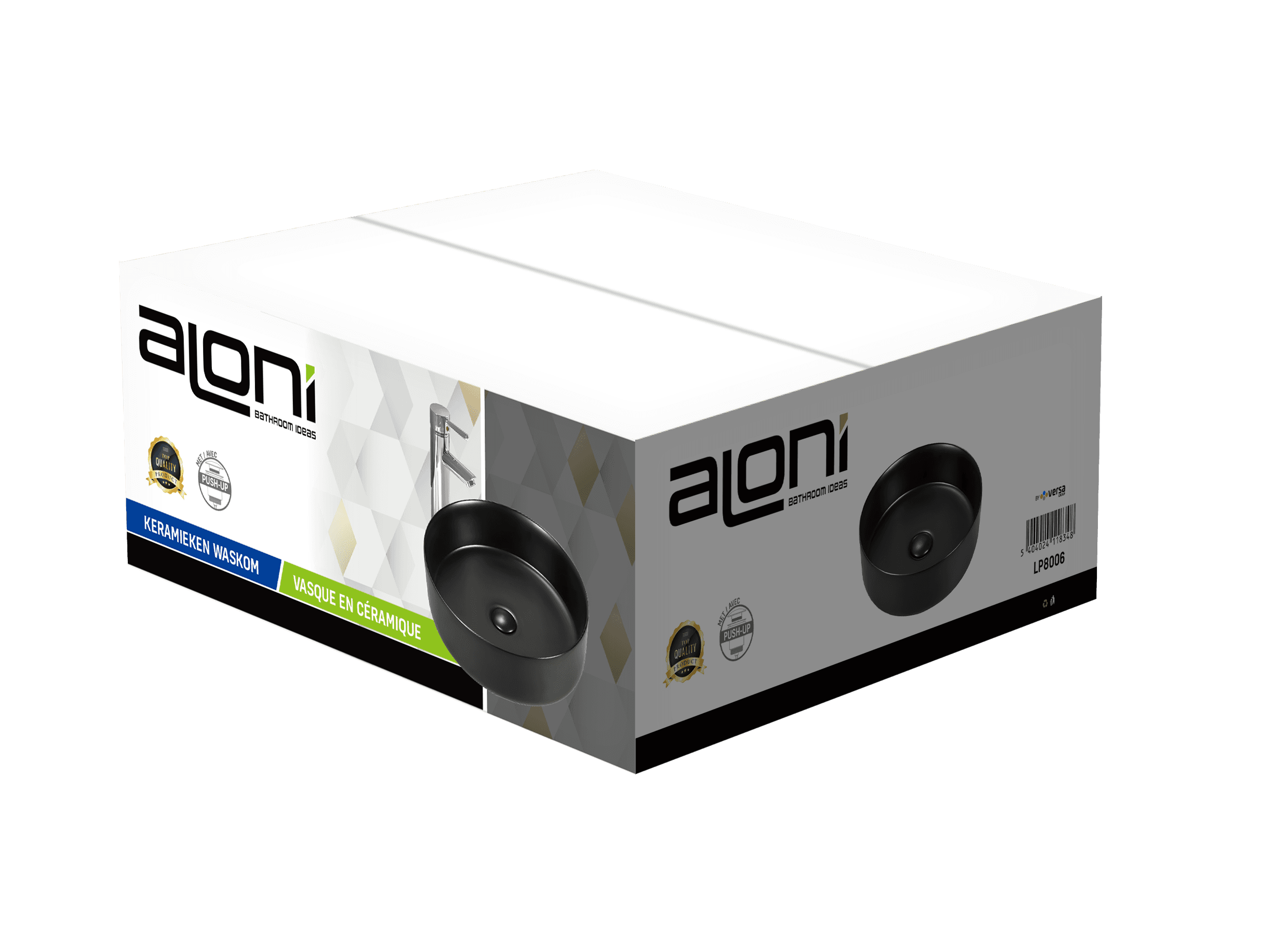 ALONI fira lavabo - à poser – sans trop-plein – sans trou de robinet – avec bonde clic-clac – céramique – 36X12,5X36 cm – Noir mat