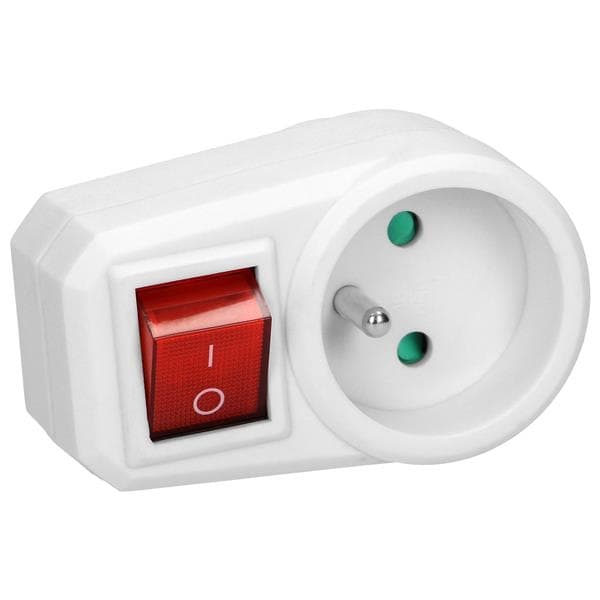 Adaptateur secteur unique avec interrupteur central 2 pôles + T 16A