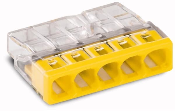 Borne pour boîtes de dérivation COM borne pour 5 conducteurs couleur du boîtier transparent, Jaune