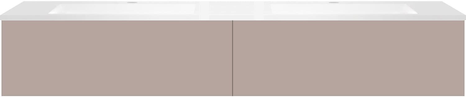 SOUS MEUBLE COFFEE 2 TIROIRS 180 DUO BASALTGRIJS +DOUBLE LAVABO EN MARBRE SYNTHETIQUE BLANC MAT