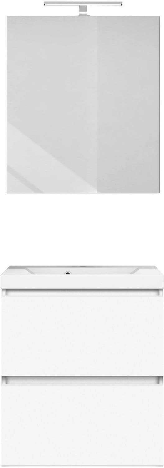 MEUBLE CITA 60CM SOLO 2 TIROIR MARBRE DE SYNTHESE +MIROIR BLANC