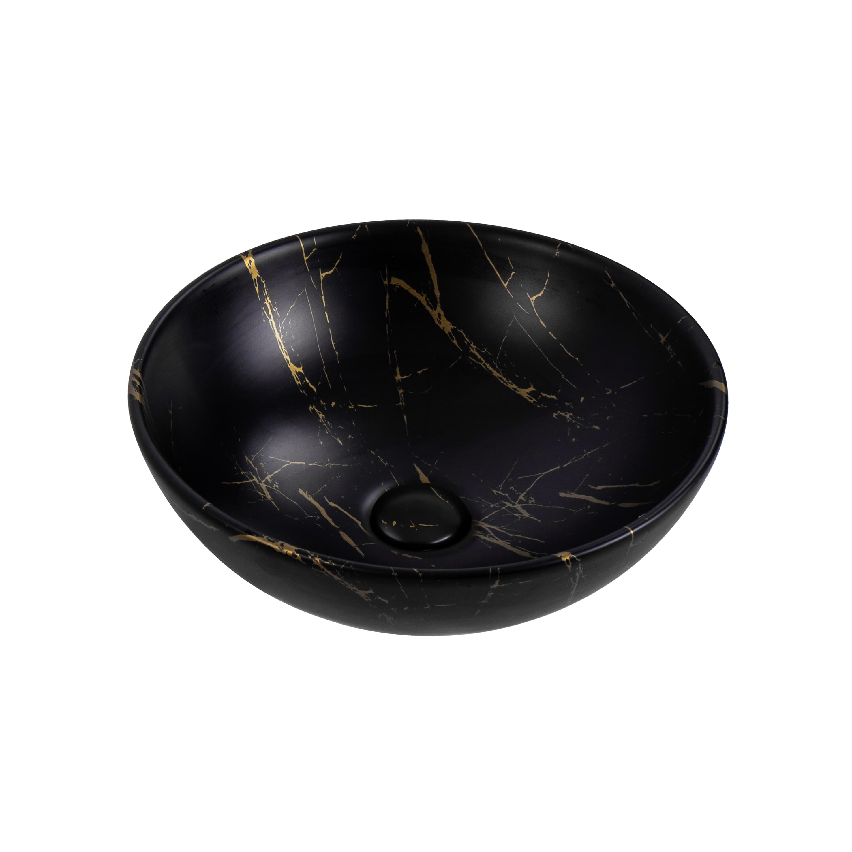 ALONI tivra lavabo - à poser – sans trop-plein – sans trou de robinet – avec bonde clic-clac – céramique – 38X13X38 cm – marbre noir/or