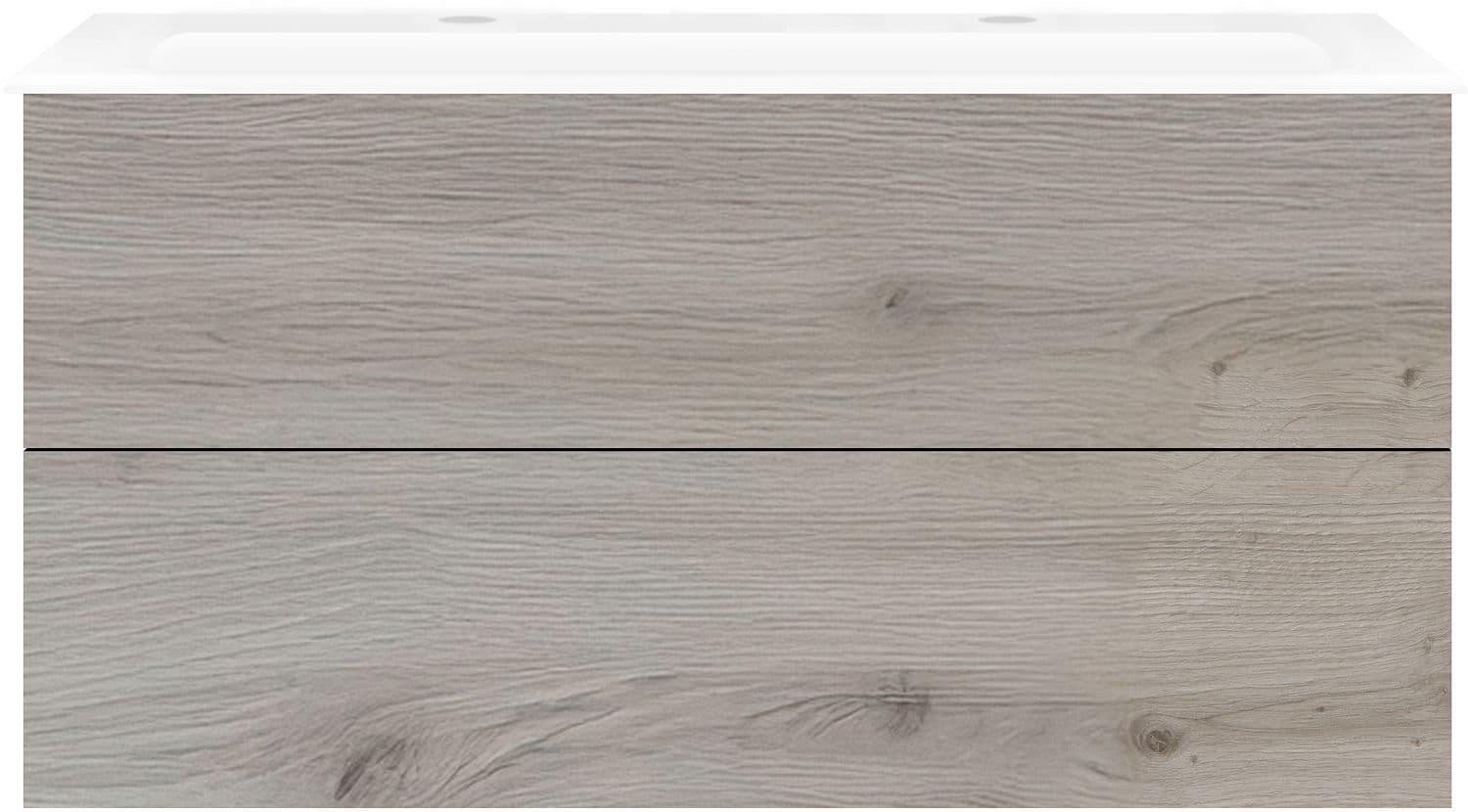 SOUS MEUBLE COFFEE 2 TIROIR 120 CHENE ARGENT + LAVABO 2 TROUS ROBINET EN PORCELAINE BLANC