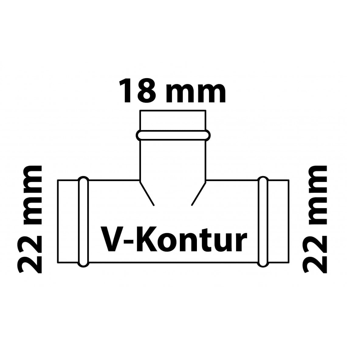 988618554 CU Té de réduction, vierge, 22 mm x 18 mm x 22 mm, 3 manchons, (P5130),