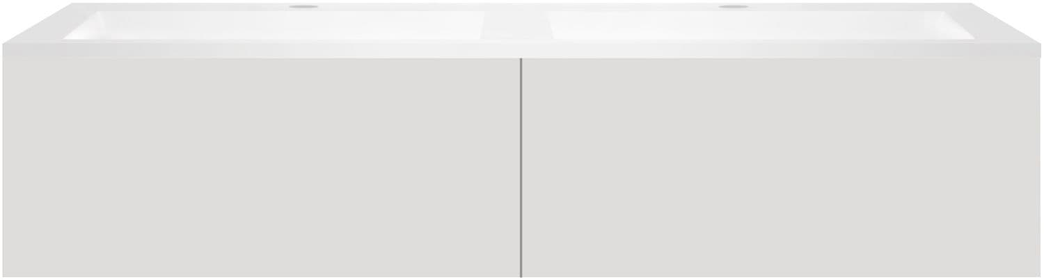 SOUS MEUBLE COFFEE 2 TIROIRS 140 GRIS VELOURS MAT +DOUBLE LAVABO EN MARBRE SYNTHETIQUE BLANC