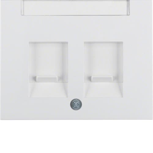 Enjoliveur avec 2 volets antipoussière et porte - étiquette Berker K.1 Blanc polaire, brillant