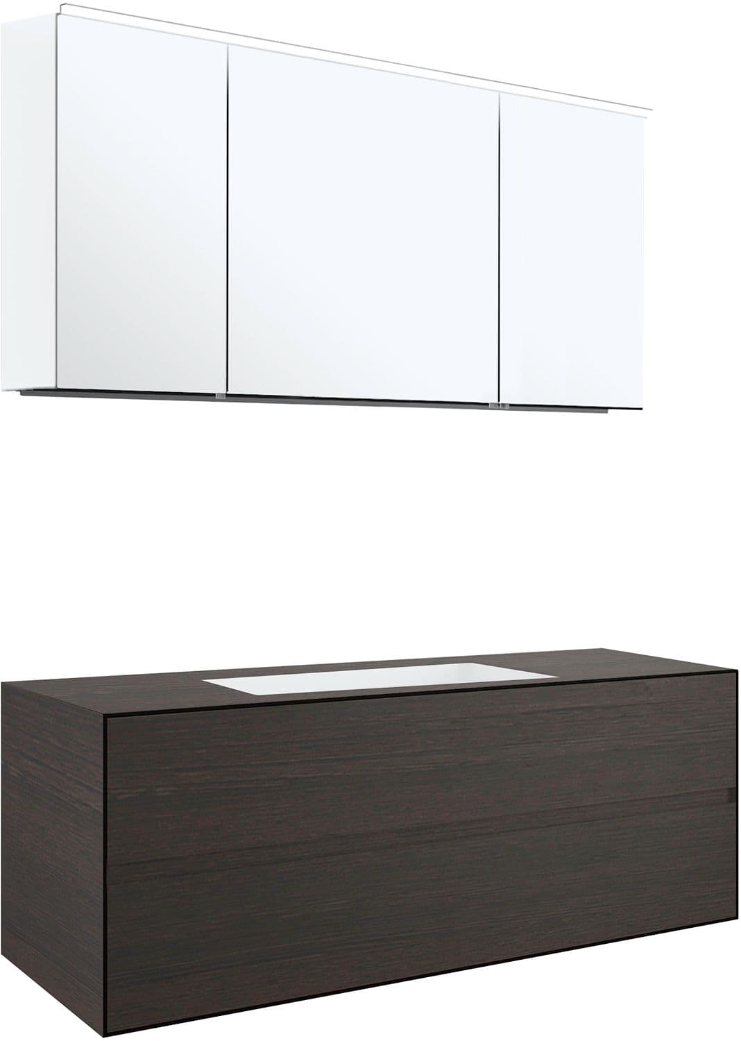 MEUBLE 2 TIROIRS+ LAVABO SOUS ENCASTRER CENTRAL TENSO 140CM SANS TROU ROBINET WENGE AVEC ARMOIRE TOILETTE