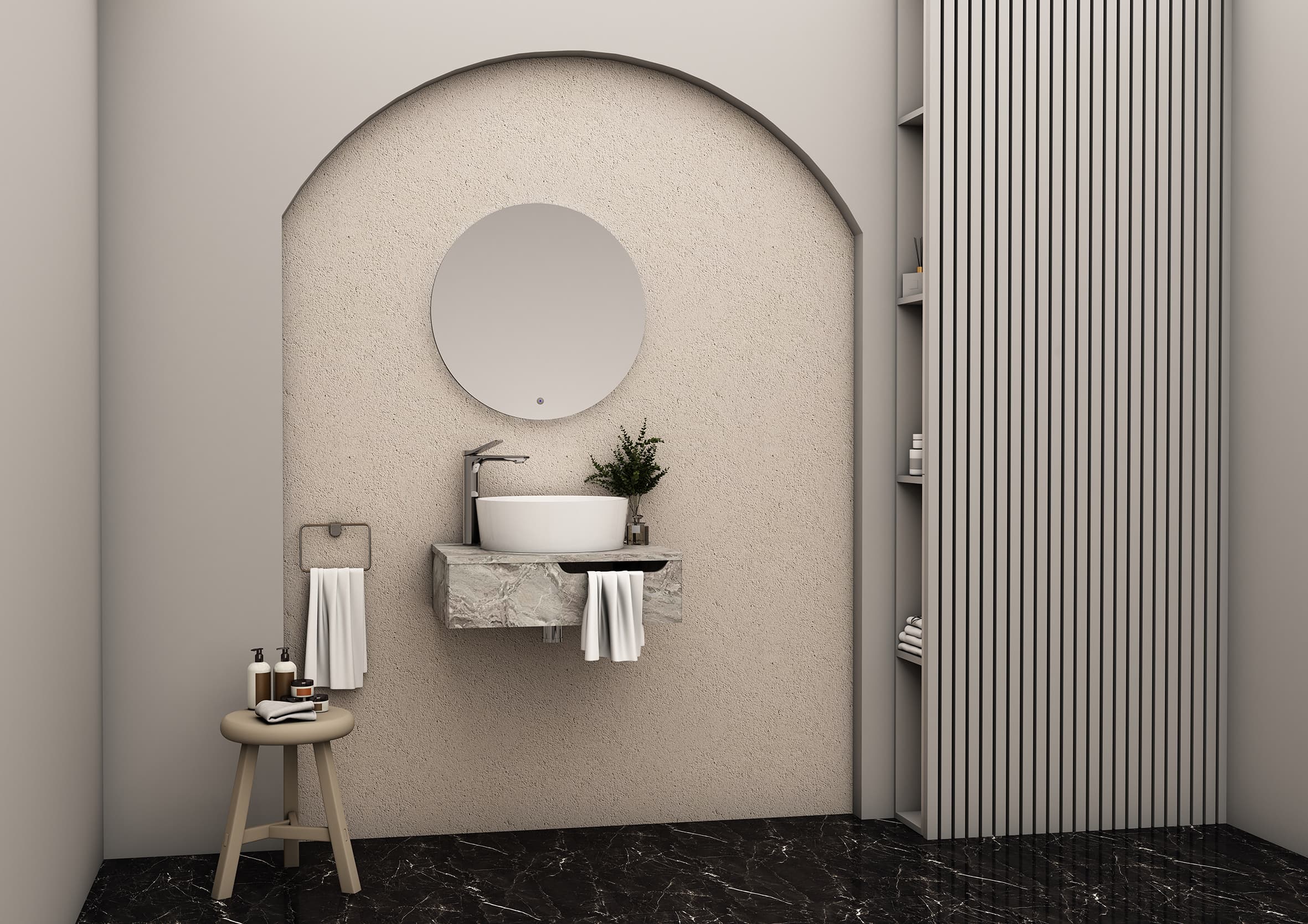 Felix meuble sous-plan avec porte-serviette (60CM) - marbre Gris