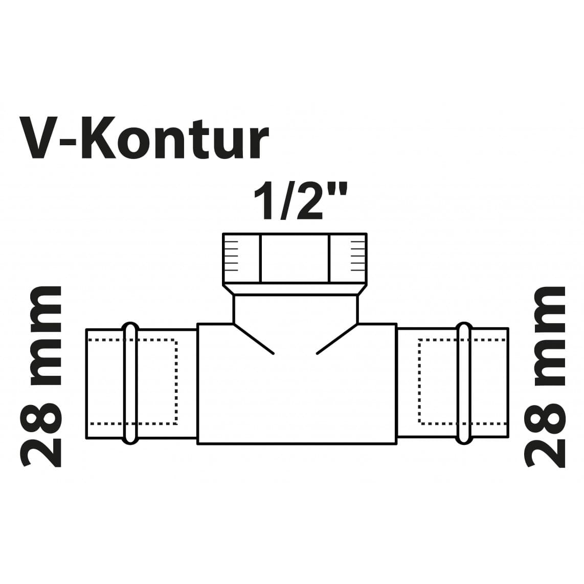 988625654 BR pièce en T, vierge, 28 mm x 1/2" F x 28 mm, 2 manchons, (P4130g)