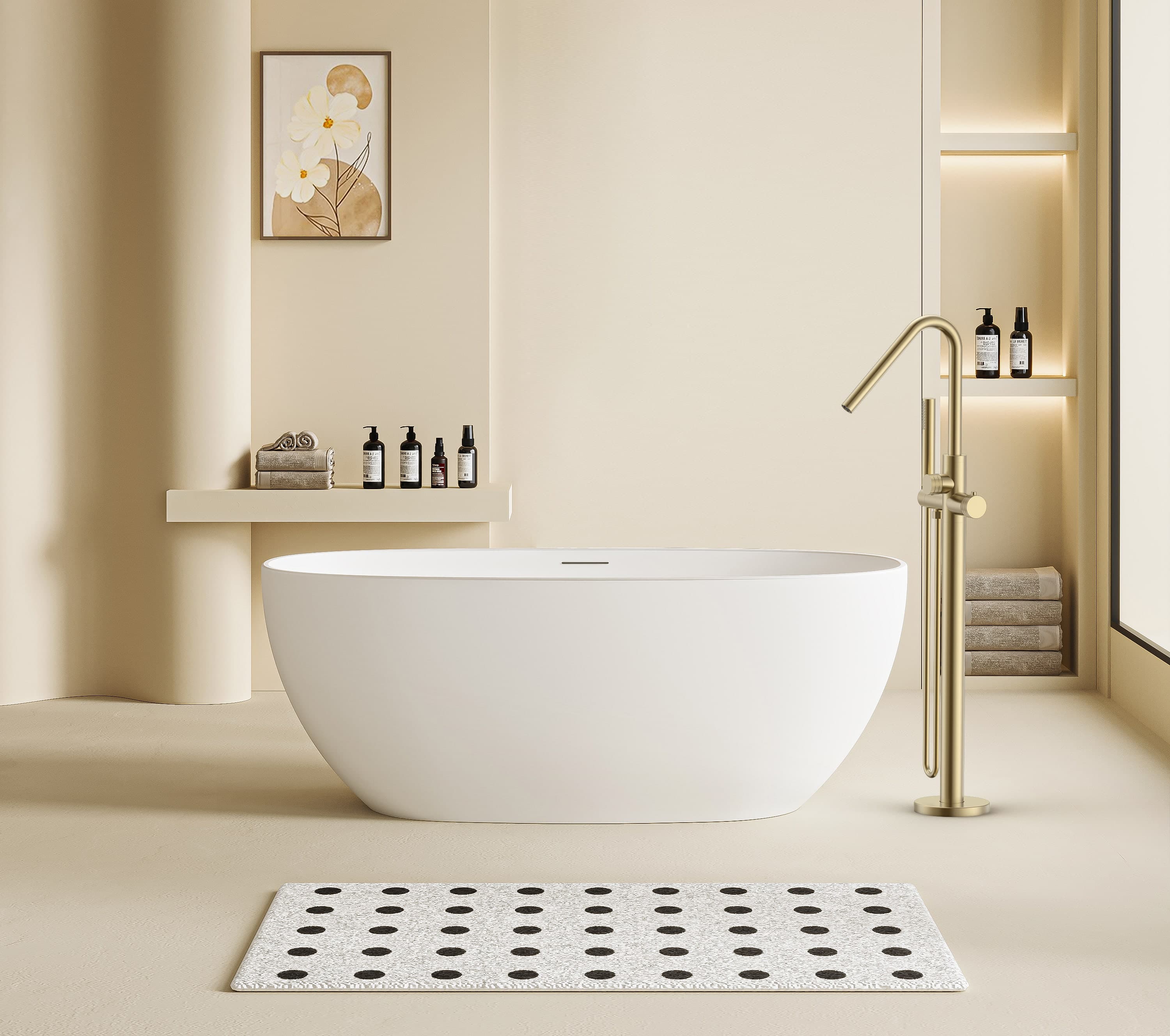 Stria mitigeur de bain – indépendant – thermostatique – avec douchette et flexible – boutons avec structure striée - Belgaqua - Or brossé (pvd)