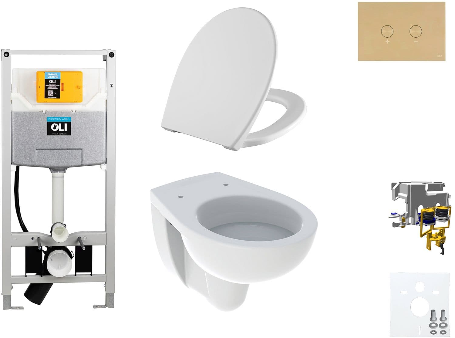 WALLFIX OLI WC SUSPENDU BASTIA D600 SOFTCLOSE + LIFT-OFF BLINK WHITE GOLD