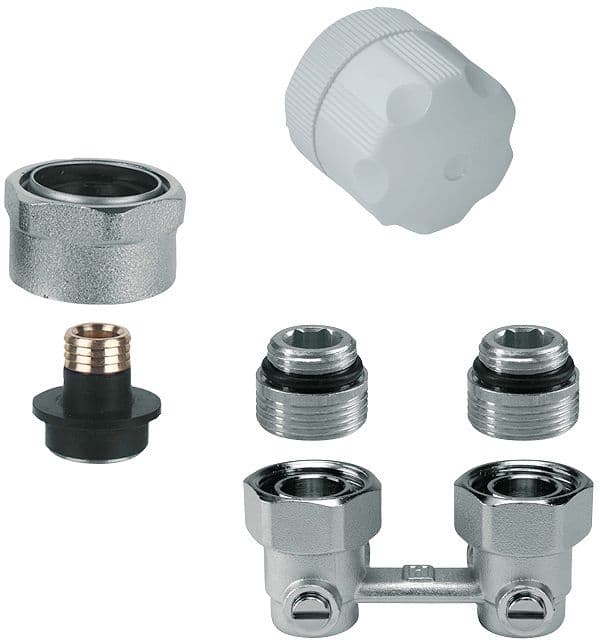 KIT DE ROBINET MANUEL POUR RADIATEUR UNIVERSAL INTEGRA 1/2" OU 3/4" RACCORDS 16MM HONEYWELL EQUERRE